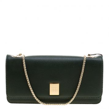Pre Owned Cerruti 1881 Green Leather Cerrutis Chain Clutch