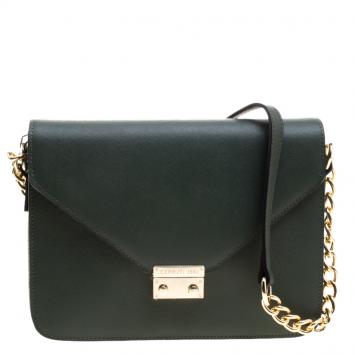 Pre Owned Cerruti 1881 Green Leather Cerrutis Shoulder Bag