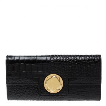 Pre Owned Cerruti 1881 Black Croc Embossed Leather Cerrutis Flap Wallet