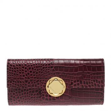 Pre Owned Cerruti 1881 Burgundy Croc Embossed Leather Cerrutis Flap Wallet