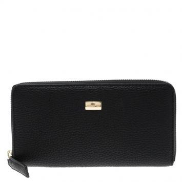 Pre Owned Cerruti 1881 Black Leather Cerrutis Zip Around Wallet