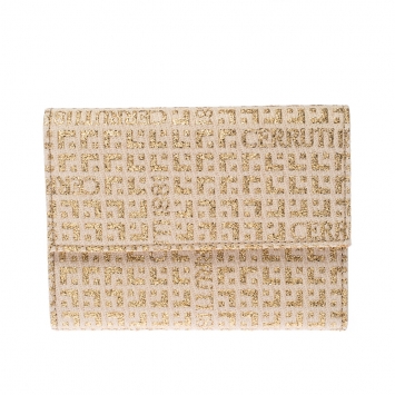Pre Owned Cerruti Gold/Beige Signature Textured Fabric Fold Over Wallet