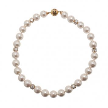 Pre Owned Carolina Herrera CH Round Faux Pearl Crystal Necklace