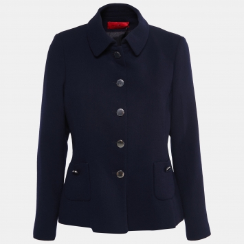 Pre Owned CH Carolina Herrera Navy Blue Wool Button Front Jacket L