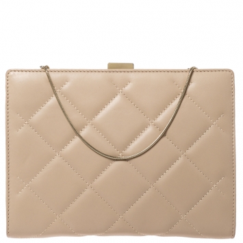 Pre Owned Carolina Herrera Beige Leather Chain Clutch