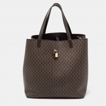 مملوكة مسبقًا CH Carolina Herrera Dark Brown Monogram Coated Canvas And Leather Shopper Tote