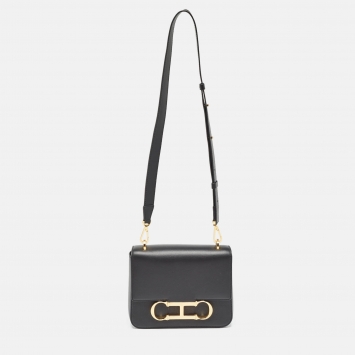 Pre Owned CH Carolina Herrera Black Leather Medium Initials Insignia Shoulder Bag