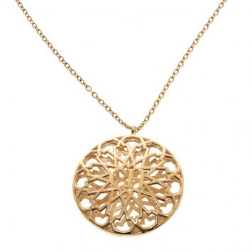 Pre Owned Carolina Herrera CH Round Open Cut Work Gold Tone Pendant Necklace