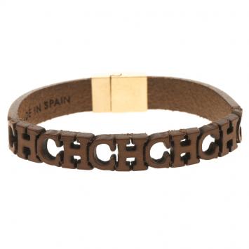 Pre Owned CH Carolina Herrera Logo Laser Cut Leather Bracelet