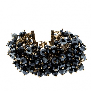 Pre Owned CH Carolina Herrera Metallic Beads Gold Tone Wide Bracelet 17cm