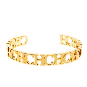 Pre Owned CH Carolina Herrera Logo Gold Tone Open Cuff Bracelet