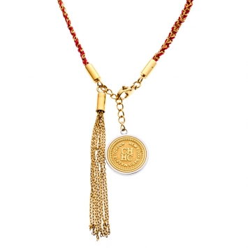 Pre Owned Carolina Herrera Gold Tone Braided Medallion Pendant Tassle Necklace