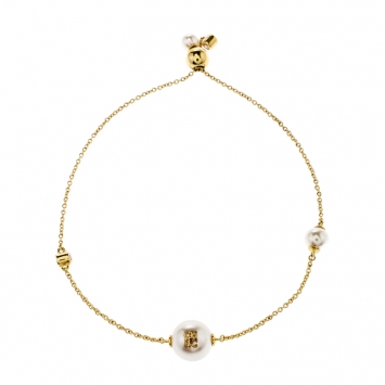 Pre Owned CH Carolina Herrera Faux Pearl Gold Tone Balance Bracelet