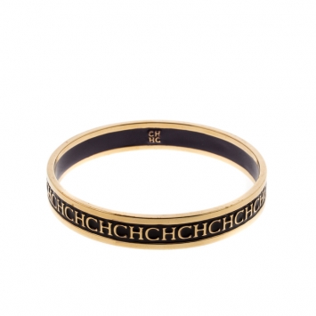 Pre Owned CH Carolina Herrera Logo Purple Enamel Gold Tone Bangle Bracelet