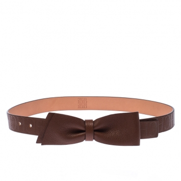 Pre Owned Carolina Herrera Brown Leather Bow Belt 80CM