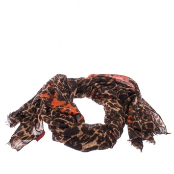 Pre Owned Carolina Herrera Brown Leopard Print Cashmere & Silk Blend Scarf