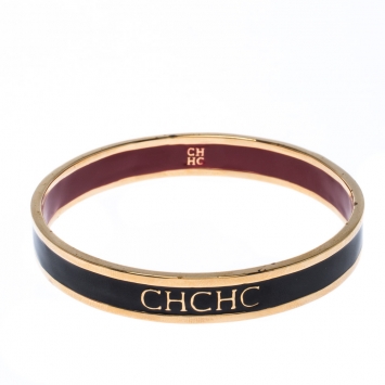 Pre Owned Carolina Herrera CH Logo Enamel Gold Tone Narrow Bangle Bracelet