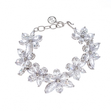 Pre Owned CH Carolina Herrera Crystal Jasmine Collection Silver Tone Hook Bracelet