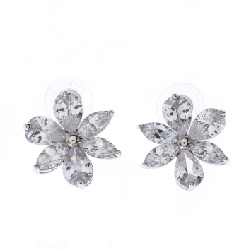 Pre Owned CH Carolina Herrera Crystal Jasmine Collection Silver Tone Stud Earrings