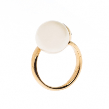 Pre Owned CH Carolina Herrera Crystal Embedded Faux Pearl Entwined Ring Size 51