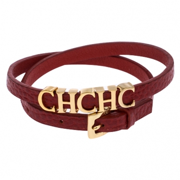 Pre Owned CH Carolina Herrera Red Leather Double Wrap Bracelet 