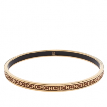 Pre Owned CH Carolina Herrera Logo Enamel Gold Tone Narrow Bangle Bracelet
