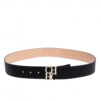 Pre Owned Carolina Herrera Black Leather CHHC Buckle Belt 95CM