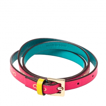 Pre Owned CH Carolina Herrera Pink Printed Leather Triple Wrap Bracelet