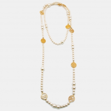 Pre Owned CH Carolina Herrera Gold Tone A Day For Love Layered Necklace