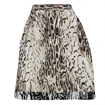 Pre Owned CH Carolina Herrera Beige Leopard Pattern Jacquard Skirt S