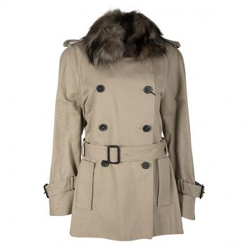 Pre Owned CH Carolina Herrera Beige Raccoon Fur Detail Trench Coat M