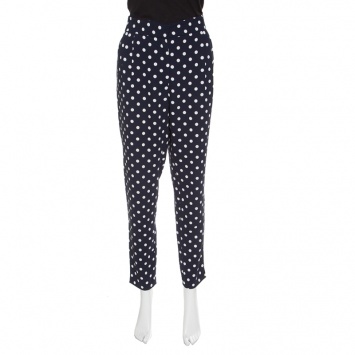 Pre Owned CH Carolina Herrera Navy Blue Polka Dotted Tapered High Waist Trousers M