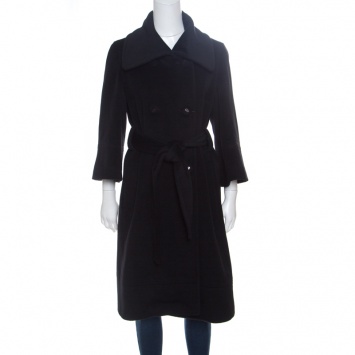 Pre Owned CH Carolina Herrera Black Wool and Angora Belted Coat  M