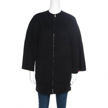 Pre Owned CH Carolina Herrera Black Wool Reversible Zip Front Coat XXS