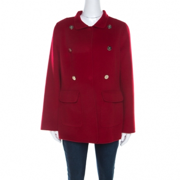 Pre Owned CH Carolina Herrera Red Wool Pea Coat M 