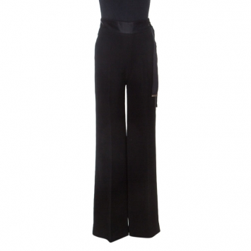 Pre Owned CH Carolina Herrera Black Crepe Waist Tie Detail Flared Pants XS