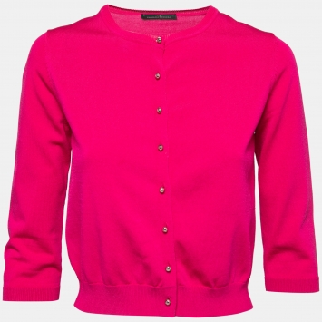 Pre Owned CH Carolina Herrera Pink Knit Button Front Cardigan S