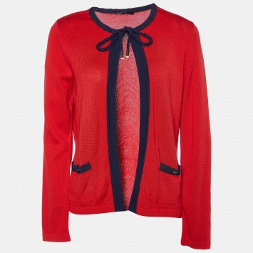 Pre Owned CH Carolina Herrera Red Silk & Cotton Knit Cardigan M