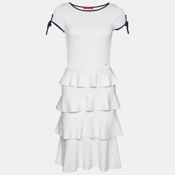 Pre Owned CH Carolina Herrera White Knit Tiered Midi Dress S