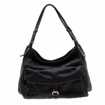 Pre Owned Carolina Herrera Black Monogram Leather Shoulder Bag