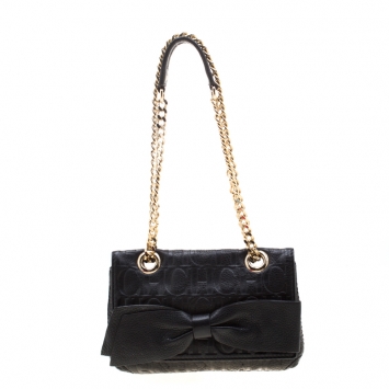 مملوكة مسبقًا Carolina Herrera Black Monogram Leather Audrey Shoulder Bag
