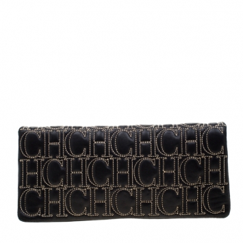 Pre Owned Carolina Herrera Black Monogram Leather Clutch