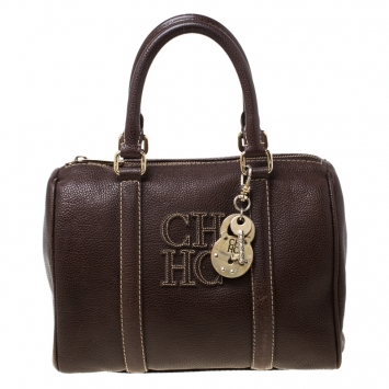 Pre Owned CH Carolina Herrera Brown Leather Andy Boston Bag
