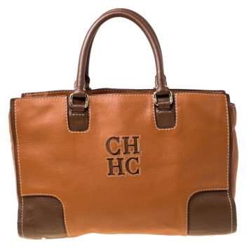 Pre Owned Carolina Herrera Tan/Brown Leather Tote 