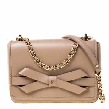 Pre Owned CH Carolina Herrera Beige Leather Flap Crossbody Bag