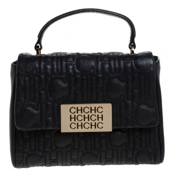Pre Owned CH Carolina Herrera Black Leather Small Top Handle Bag