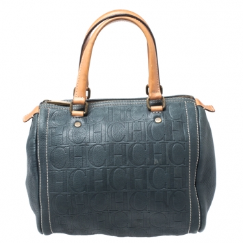 Pre Owned Carolina Herrera Dark Green Monogram Leather Andy Boston Bag
