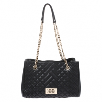Pre Owned Carolina Herrera Black Leather Tassel Shoulder Bag