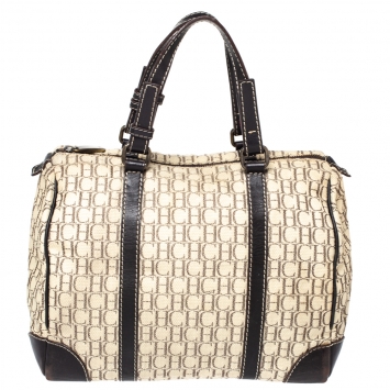 Pre Owned Carolina Herrera Beige/Brown Monogram Canvas and Leather Andy Boston Bag           