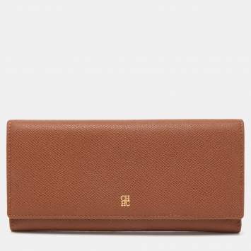 Pre Owned CH Carolina Herrera Brown Leather Continental Wallet